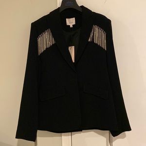 NWT $695 Cinq a’ Sept Ira Embellished  rhinestone black one button blazer size 0